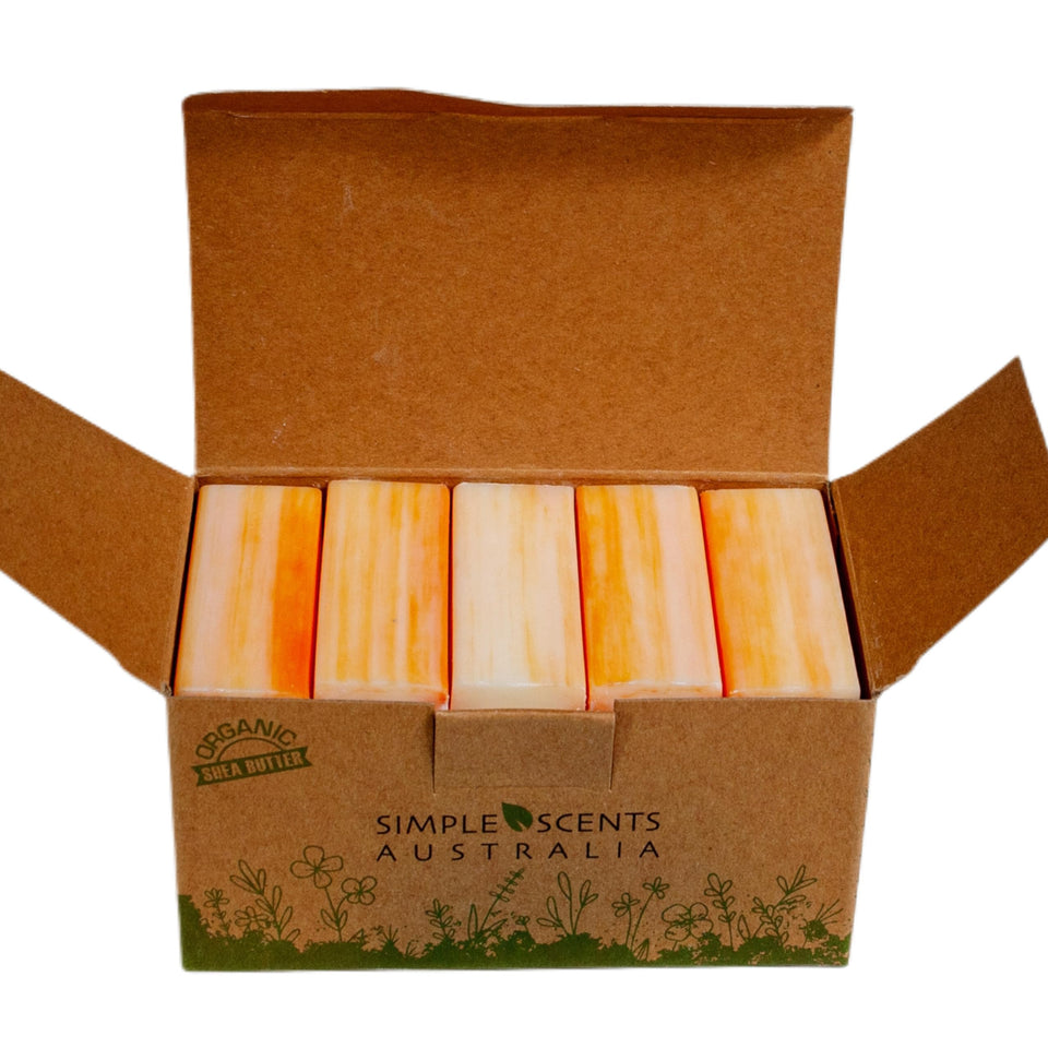 Simple Scents Australia Orange Zest soap bar close-up, creamy lather visible