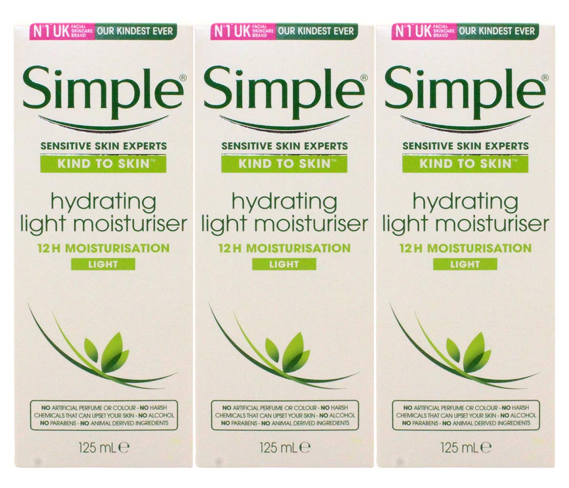 Simple Skin Hydrating Moisturizer bottle shows creamy texture for all-day moisture on sensitive skin