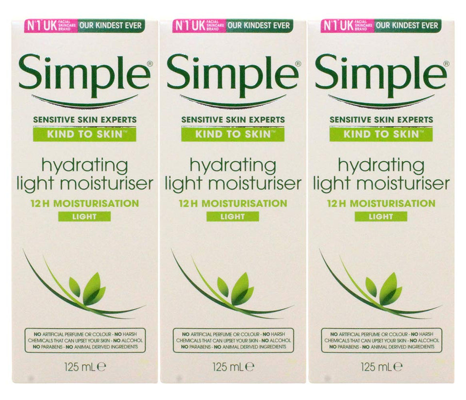 Simple Skin Hydrating Moisturizer bottle shows creamy texture for all-day moisture on sensitive skin
