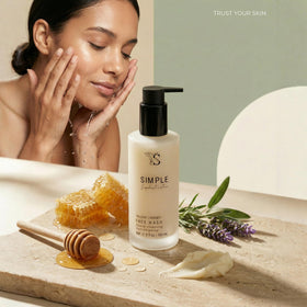 Simple Sophistication Cleansing Milk application—soothing wash that respects delicate complexions.