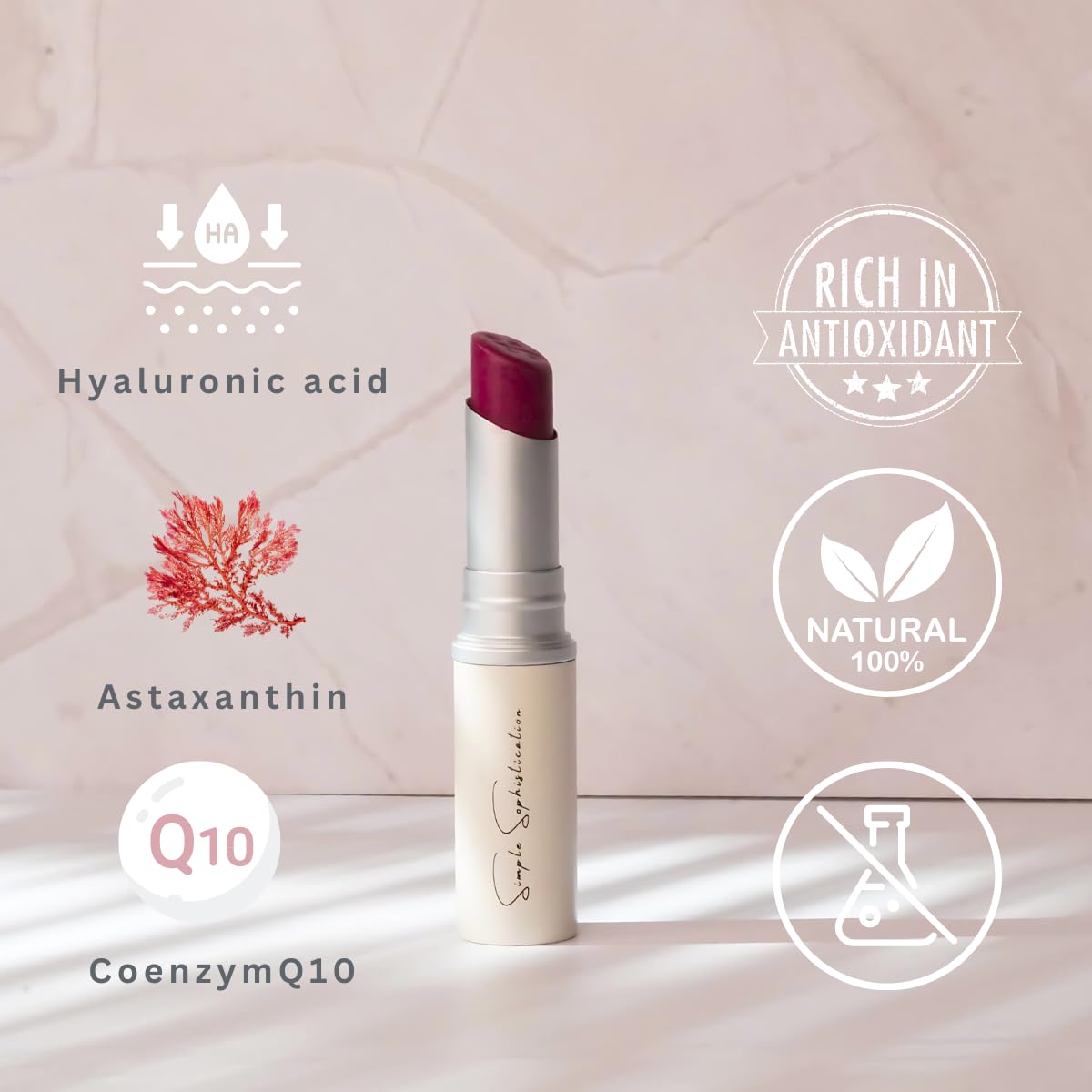 Simple Sophistication lip balm is made in USA, supporting local sourcing and quality.