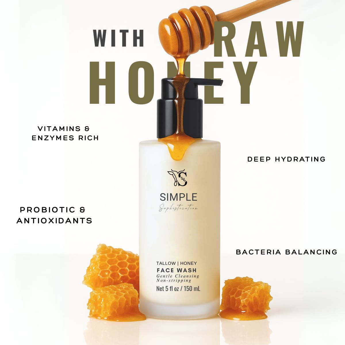 Simple Sophistication Tallow Honey cleansing closeup—nourishing ingredients for daily hydration.