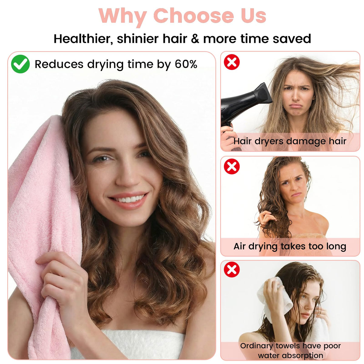 Simple Supplies 3 pack microfiber hair towel wrap double stitched edges
