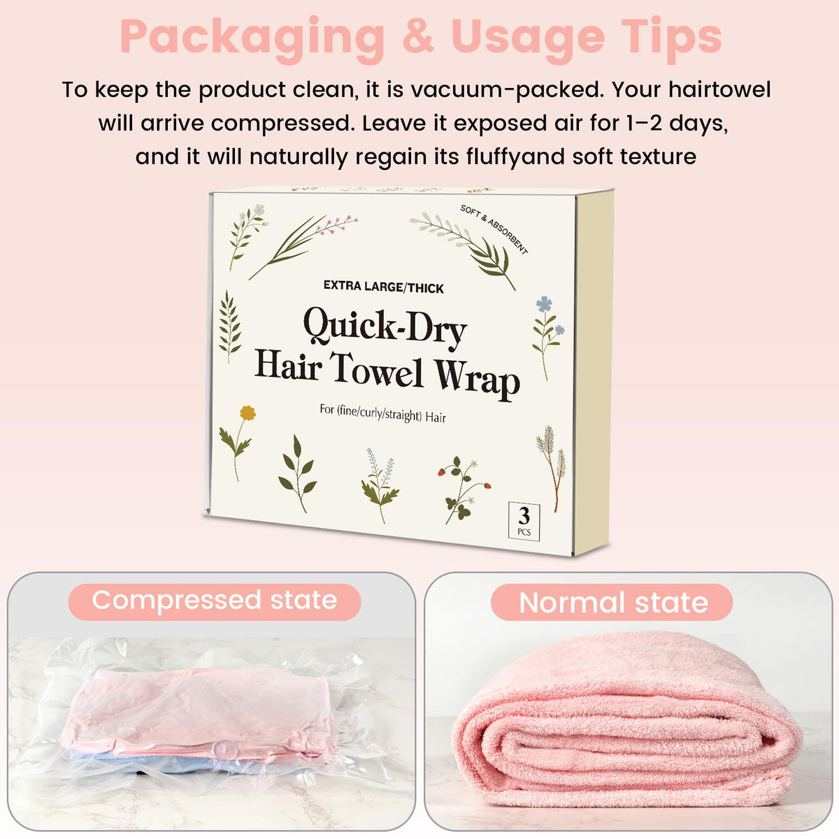 Simple Supplies 3 pack microfiber hair towel wrap no slip fit