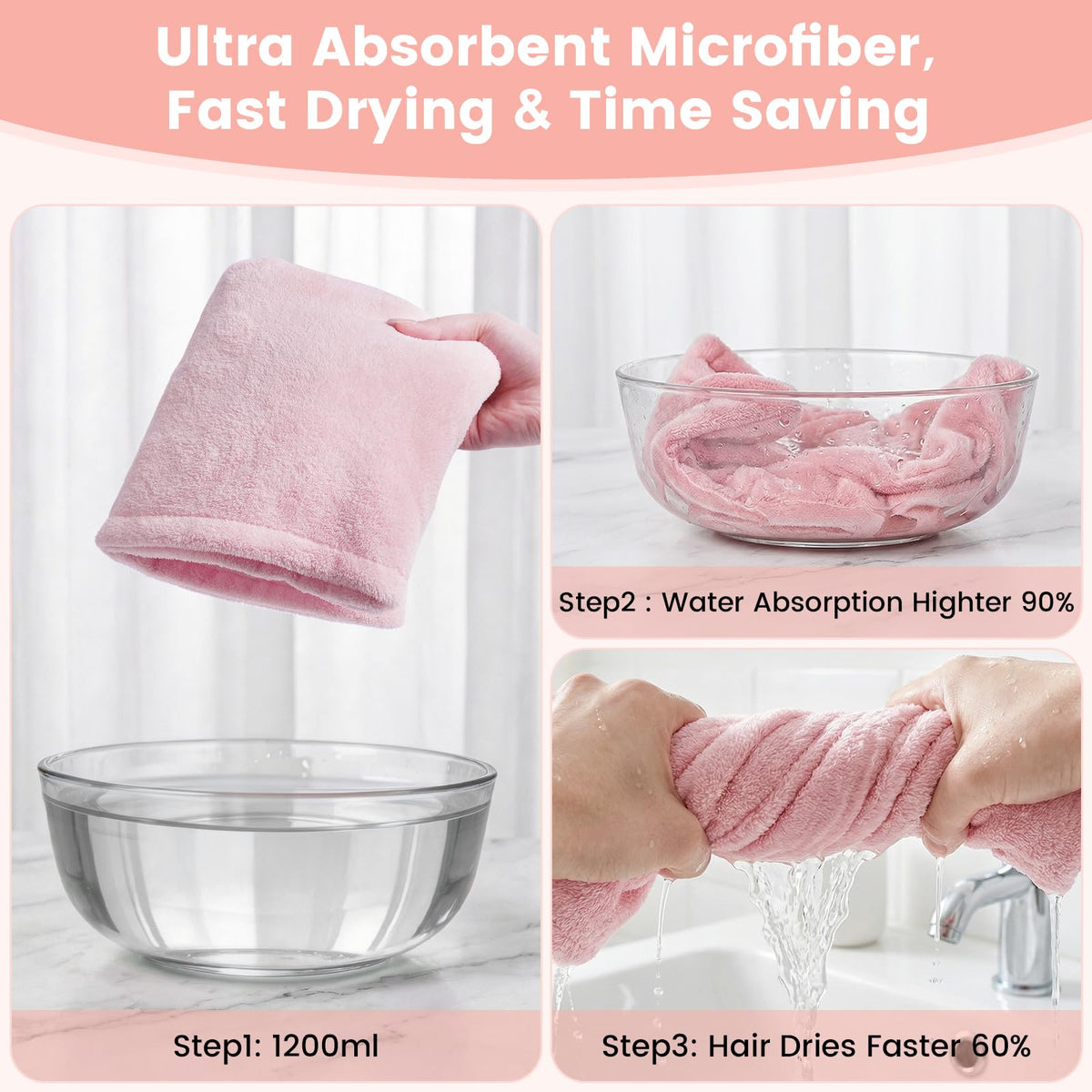 Simple Supplies 3 pack microfiber hair towel wrap ideal for home and travel