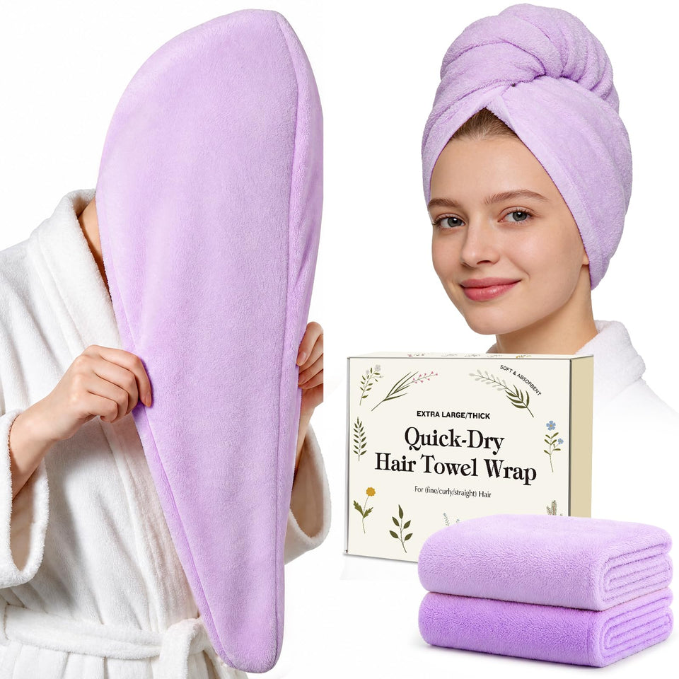 Simple Supplies microfiber hair towel wrap in purple, promoting fast moisture absorption