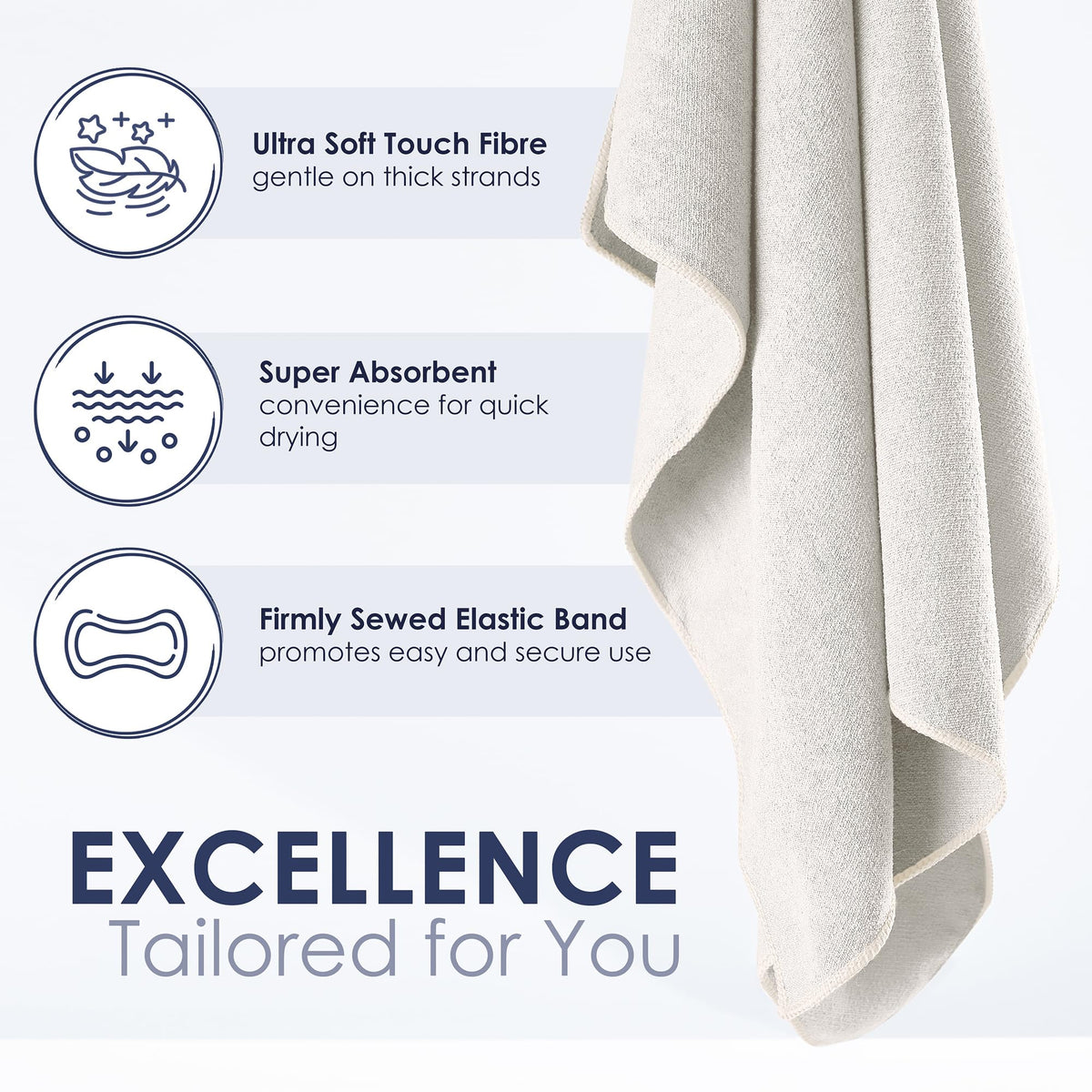 SimpleField microfiber towel highlighting anti-frizz and high absorbency
