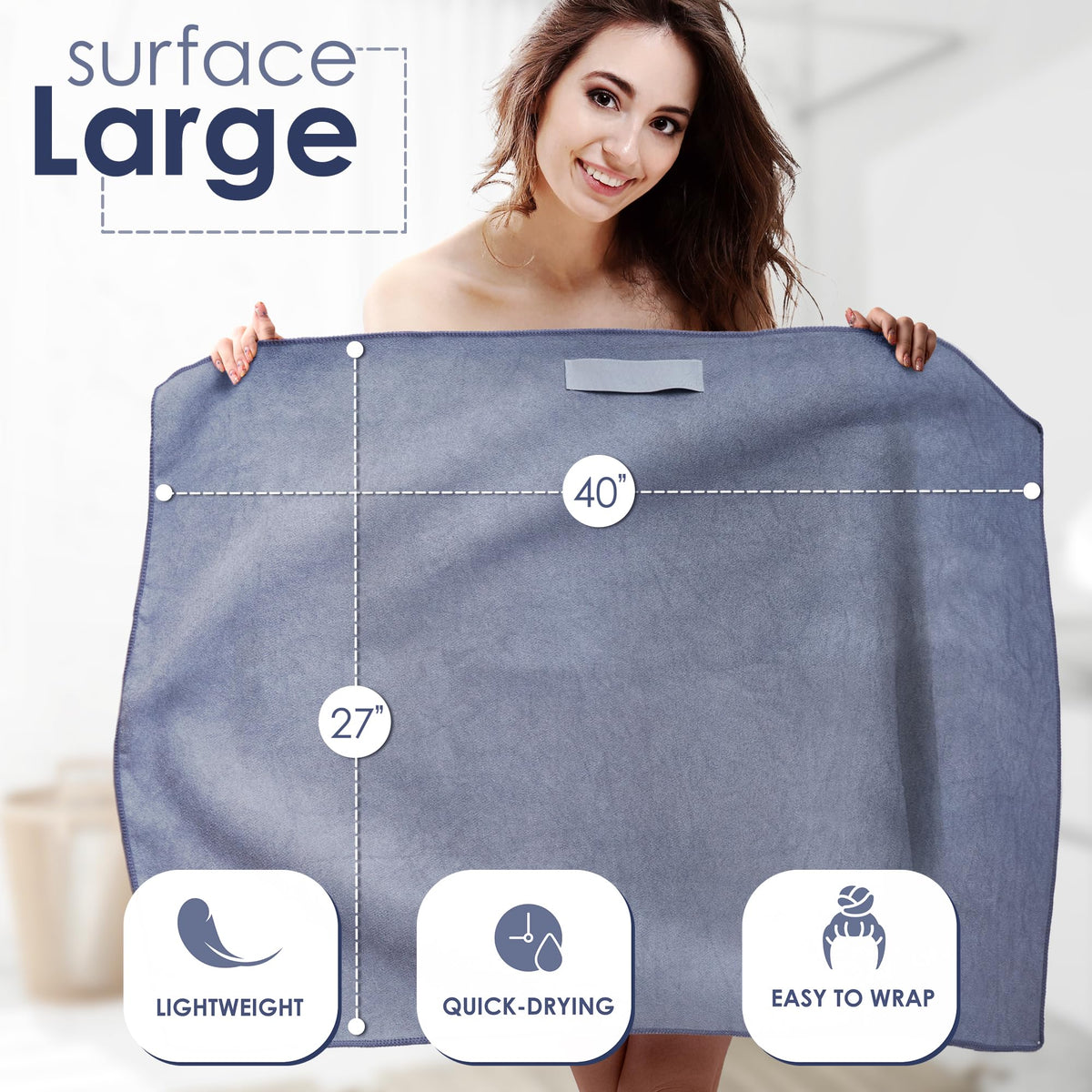 SimpleField towel wrap with elastic loop secures securely during daily routine.