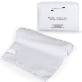 SimpleField microfiber hair towel wrap in bright white with full coverage for long hair, efficient drying.