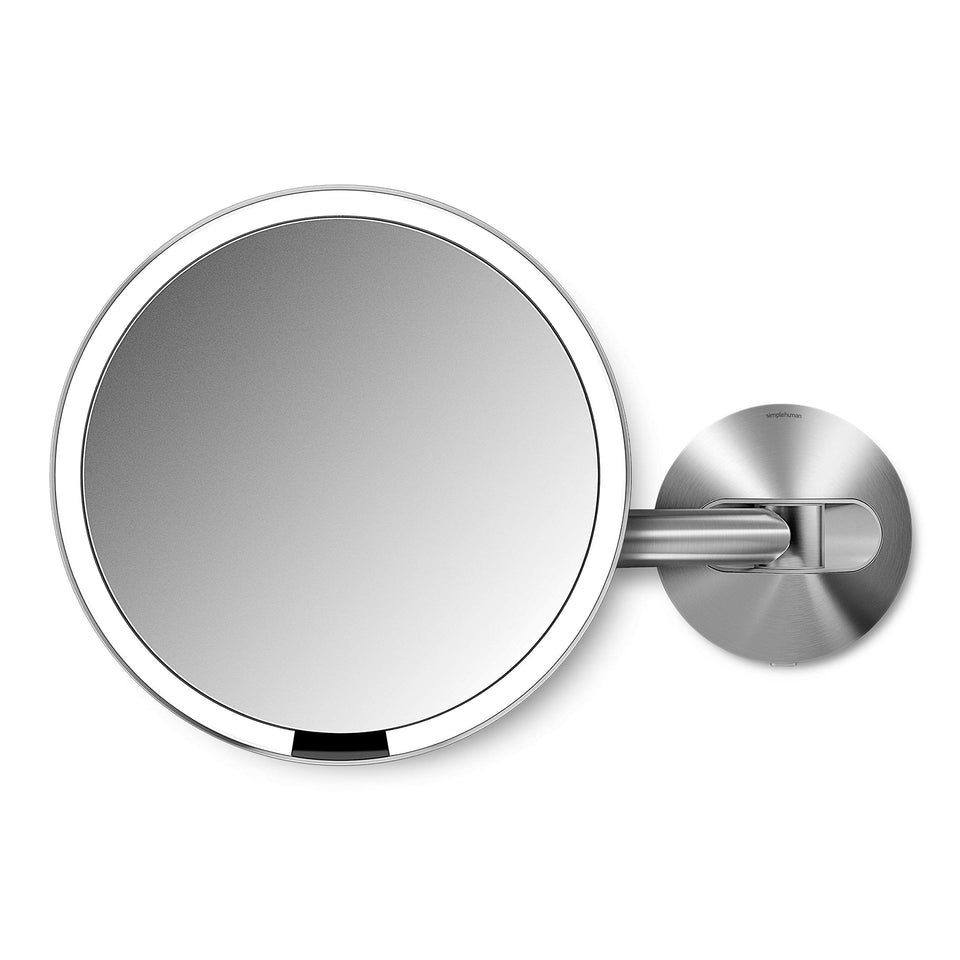 simplehuman brushed 8-inch round wall-mount makeup mirror front view for precise makeup application