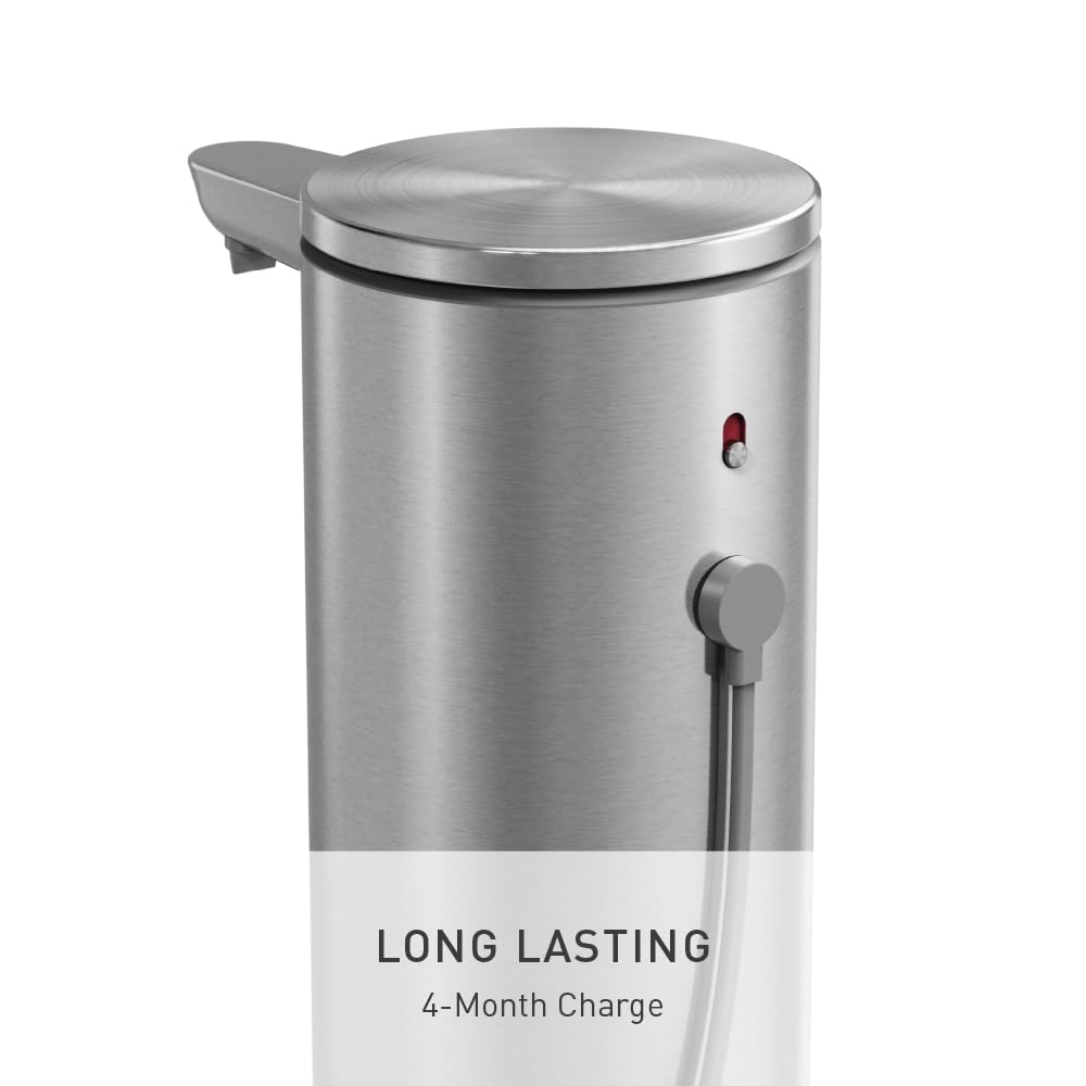 simplehuman rechargeable charging-puck shown beside the pump for easy recharging