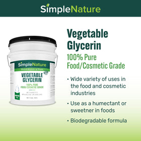 SimpleNature glycerin shows a clear, colorless liquid for cosmetics and formulas