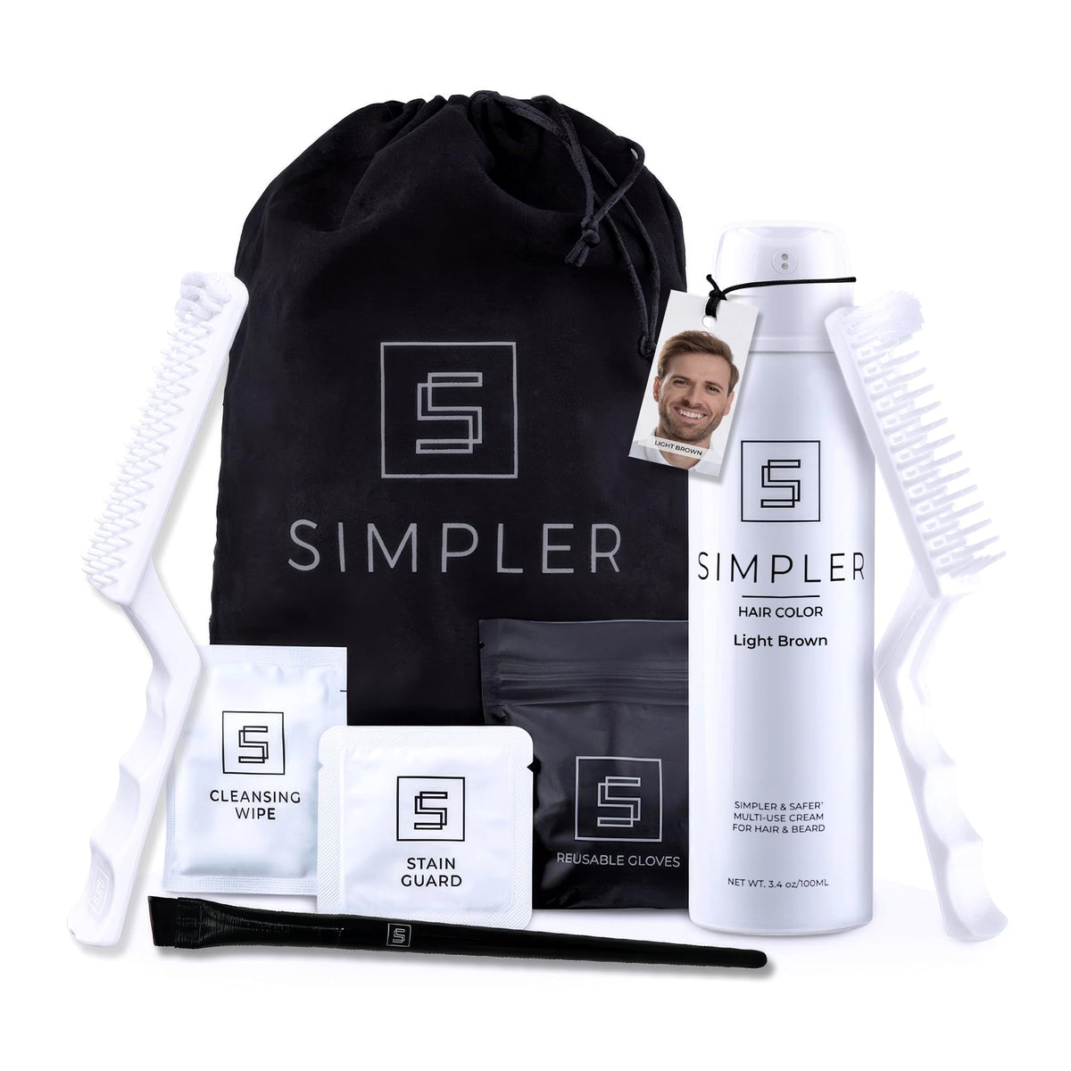 SIMPLER HAIR COLOR light brown dye kit with 3 brushes enables precise gray coverage
