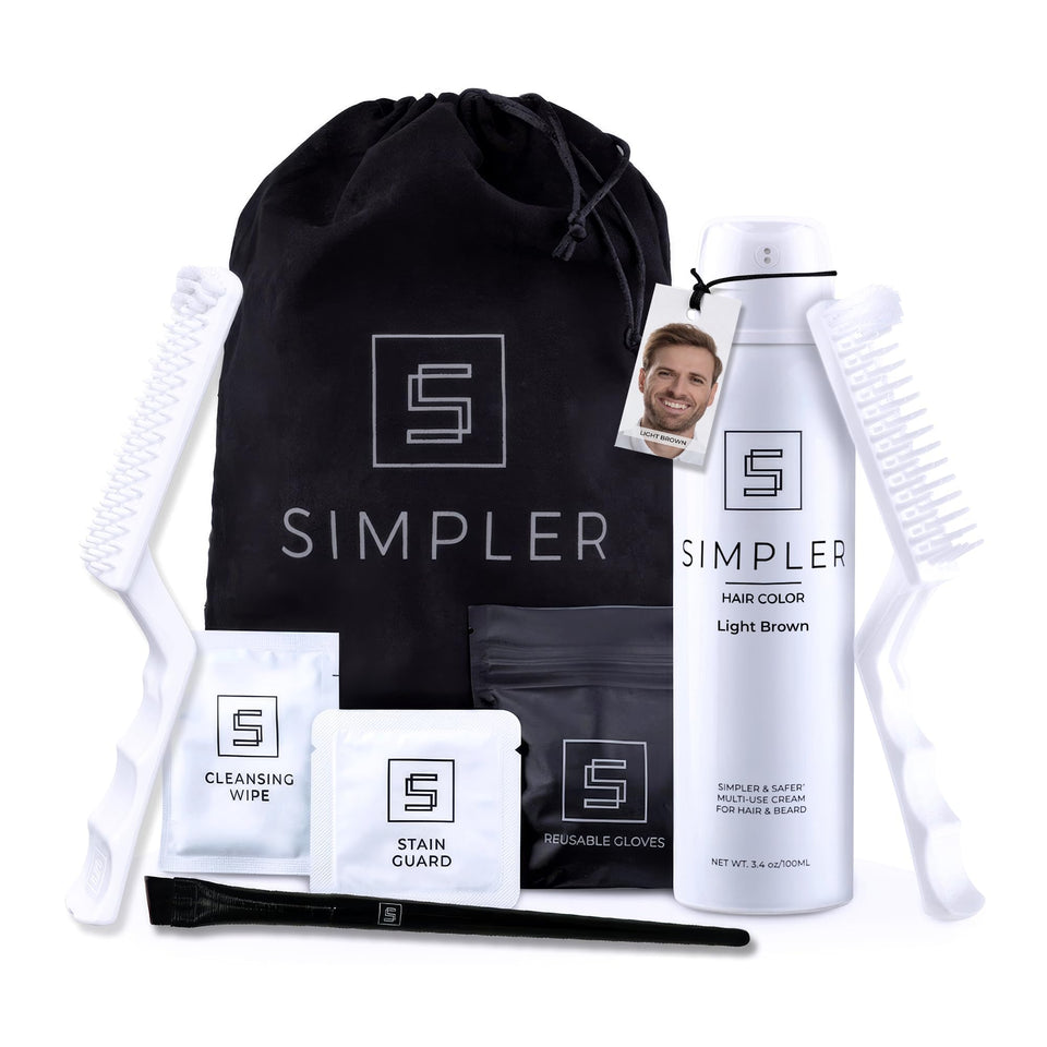 SIMPLER HAIR COLOR light brown dye kit with 3 brushes enables precise gray coverage
