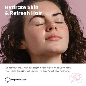 Simplified Skin rose water spray used on skin as gentle facial toner