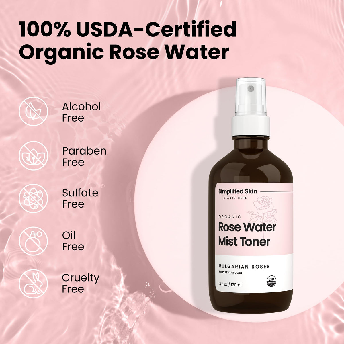 Simplified Skin Makeup setting with rose water spray.