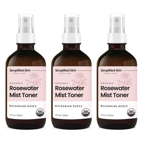 Simplified Skin Rose Water Spray bottle for refreshing skin and hair hydration.