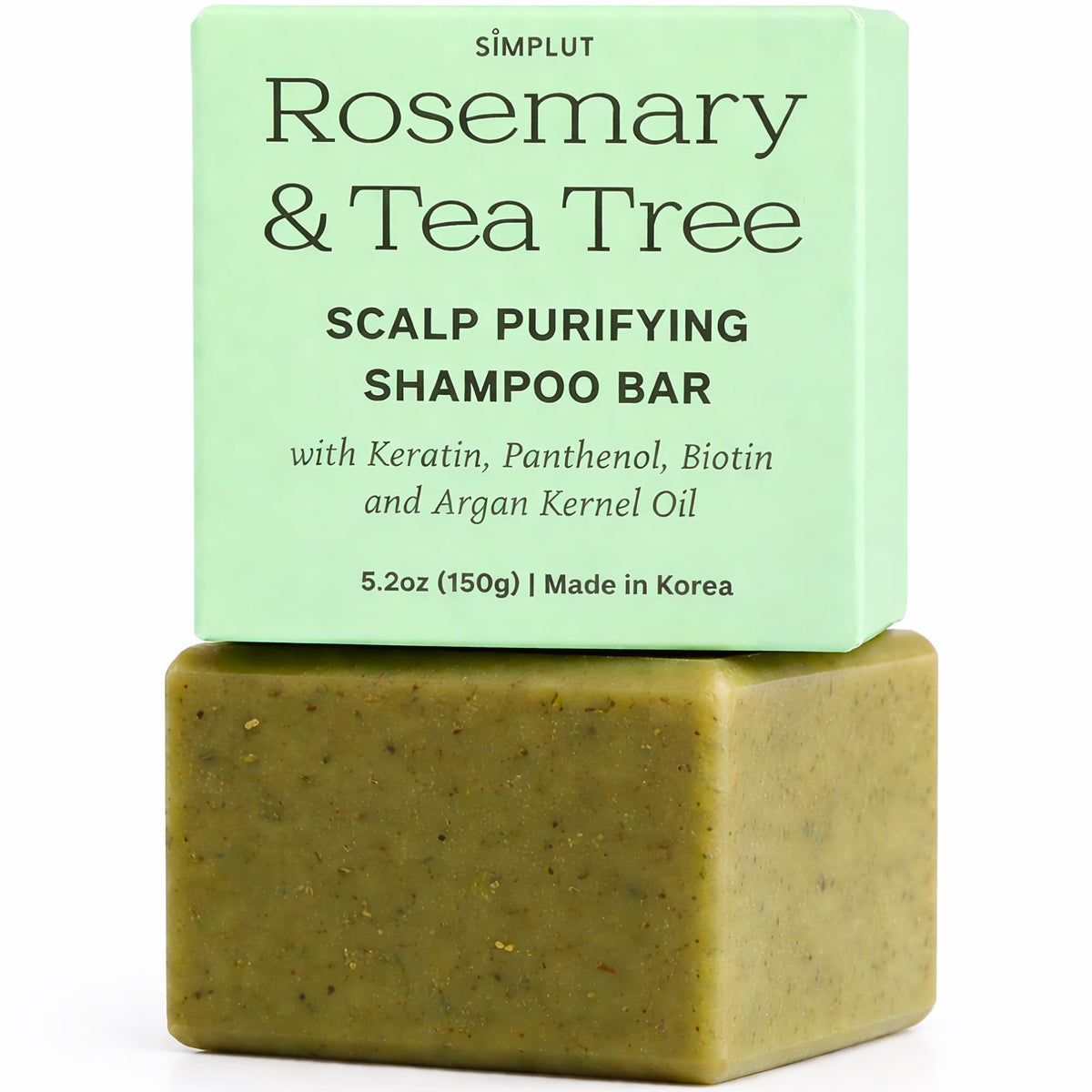 SIMPLUT Rosemary & Tea Tree Shampoo Bar close-up shows premium solid cleanser for scalp refresh.