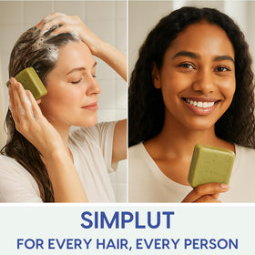 SIMPLUT Rosemary & Tea Tree Shampoo Bar foamy lather demonstrates thorough cleanse.