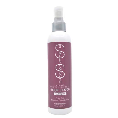 SIMPLY SMOOTH Magic Potion Original bottle pour shows a lightweight leave-in conditioner for detangling and hydration.