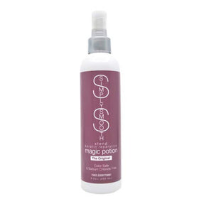 SIMPLY SMOOTH Magic Potion Original bottle pour shows a lightweight leave-in conditioner for detangling and hydration.