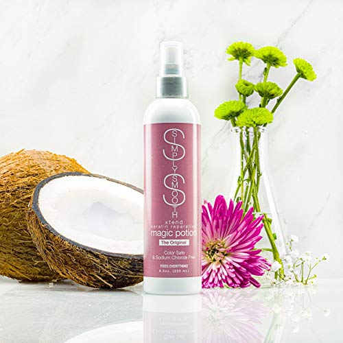 SIMPLY SMOOTH Magic Potion Original hair shine demonstrates color-safe hydration and restored strength.
