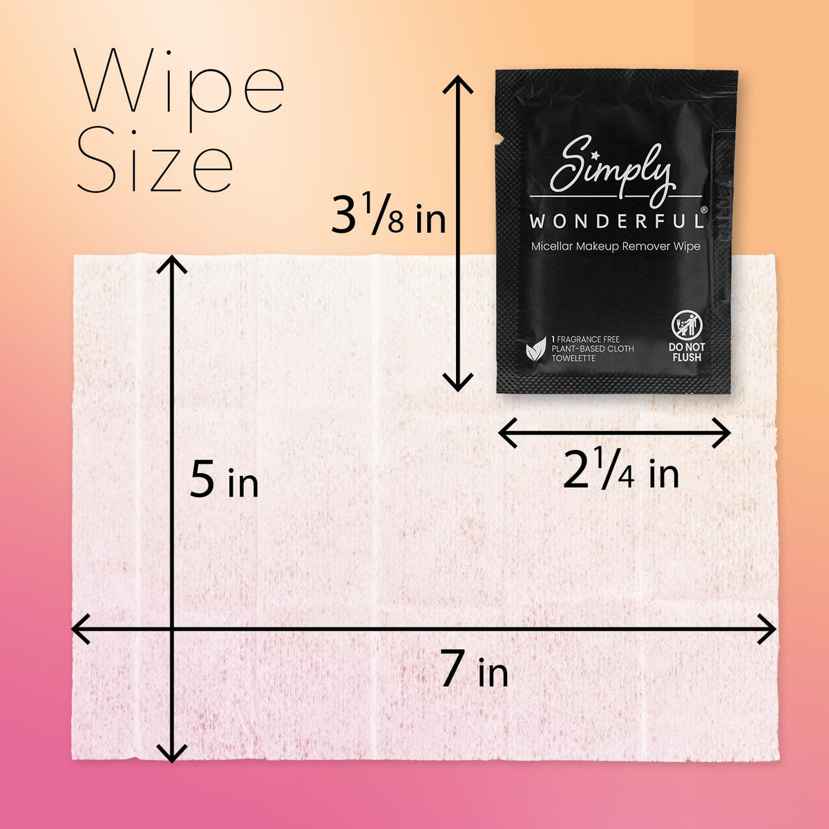 Simply Wonderful 5x7 inch wipe laid flat shows generous cleansing surface