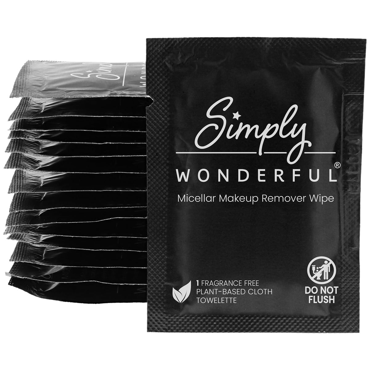 Simply Wonderful Makeup Wipes Remover sachet shows portable single-use cleansing on the go