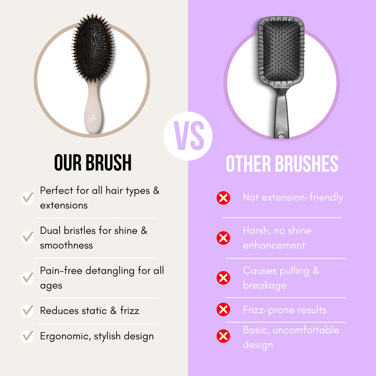 Simply Hair anti-static bristles reduce frizz for smoother finish.