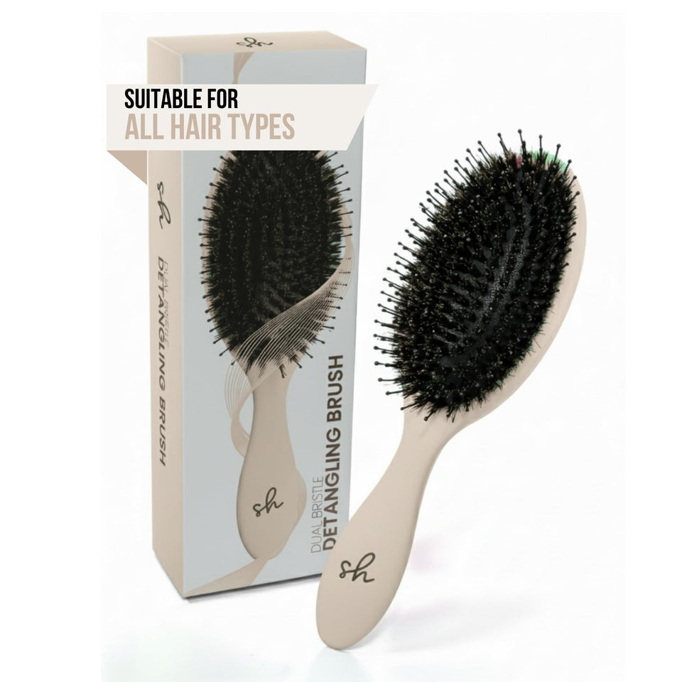 Simply Hair Ultimate Brush dual-bristle closeup for gentle, pain-free detangling.