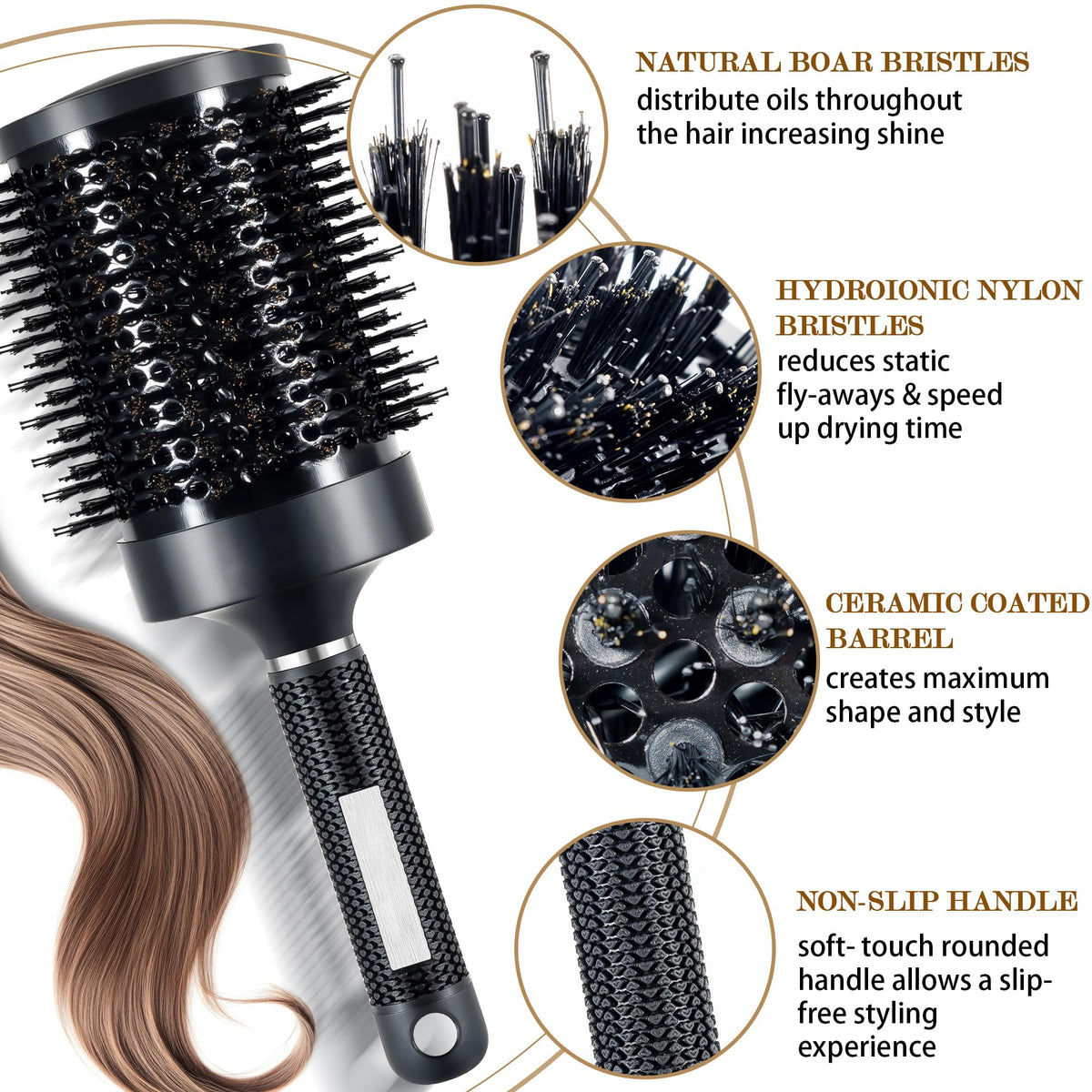 Ergonomic non-slip handle for comfortable precise styling.
