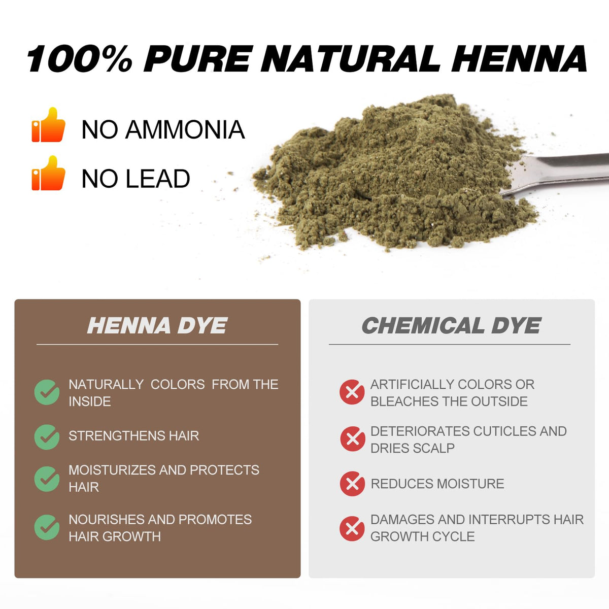 Simpout henna powder natural ingredients showcased for vegan at home color application.