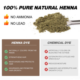 Simpout henna powder natural ingredients showcased for vegan at home color application.