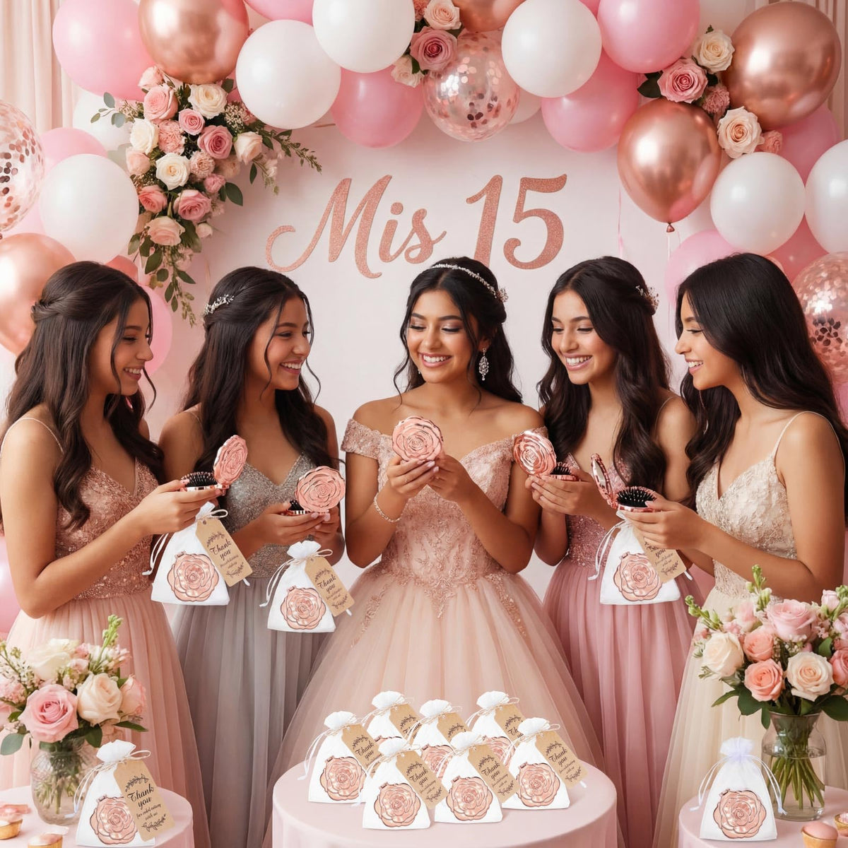 Singhoow quinceanera-rose-mirror-packaging ready-to-gift rose mirror set