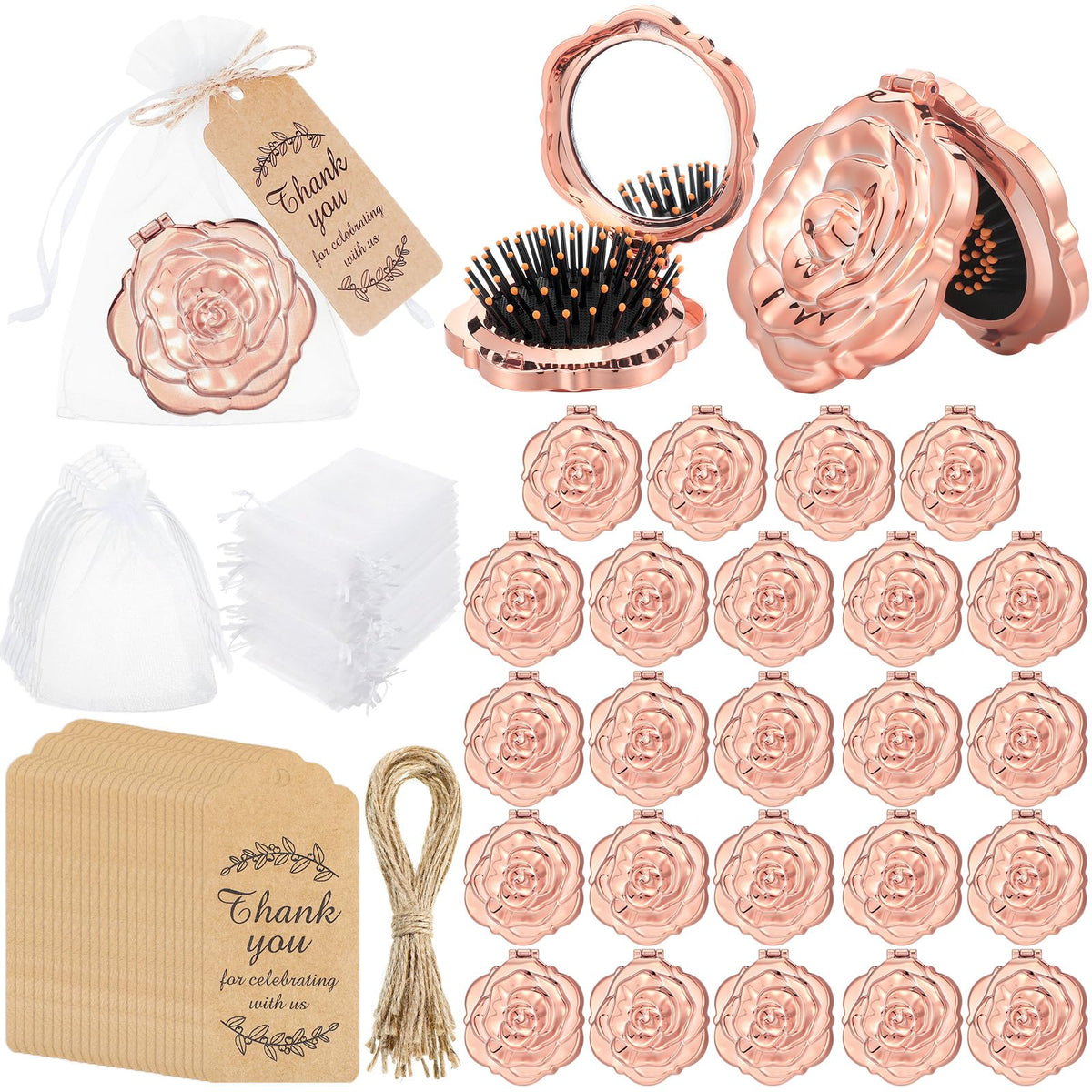 Singhoow rose-compact-mirror-with-brush portable makeup touch-ups for on-the-go