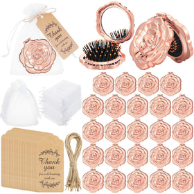 Singhoow rose-compact-mirror-with-brush portable makeup touch-ups for on-the-go