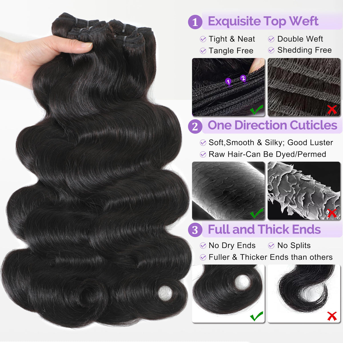 Sinoppby body wave bundles lengths 20, 22, 24 inches displayed for styling options
