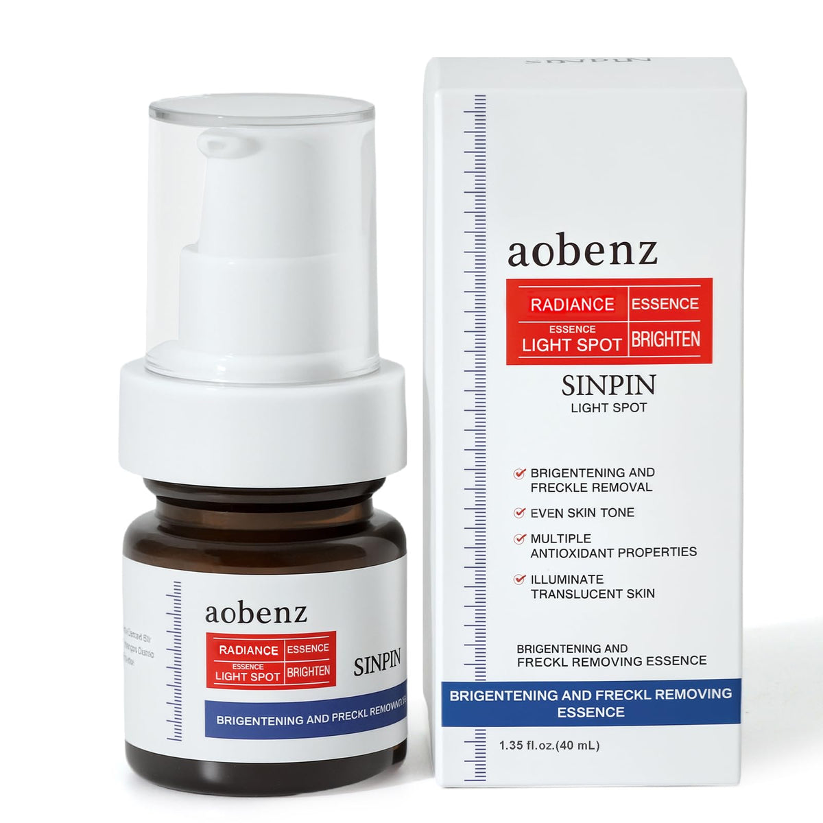 SINPIN aobenz dark spot serum bottle close-up with brightening potential