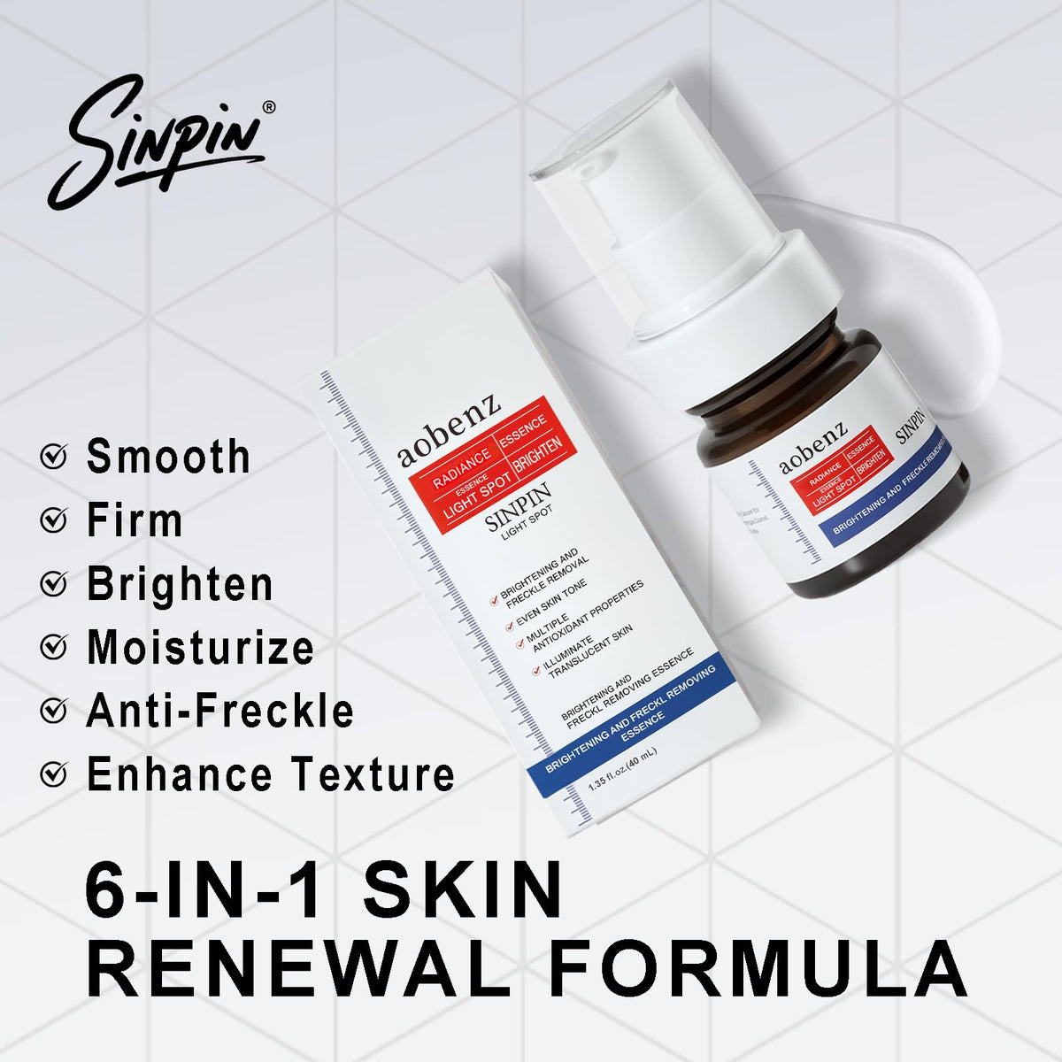 SINPIN aobenz serum pump ready for daily use against uneven pigmentation