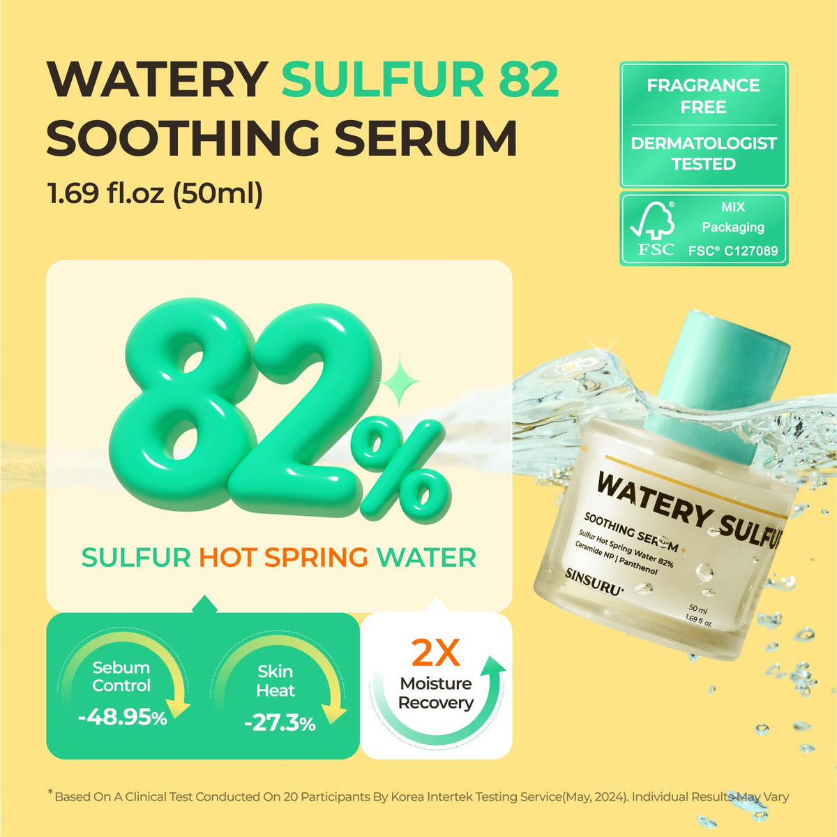 SINSURU Watery Sulfur 82 serum label closeup highlights mineral-rich formula