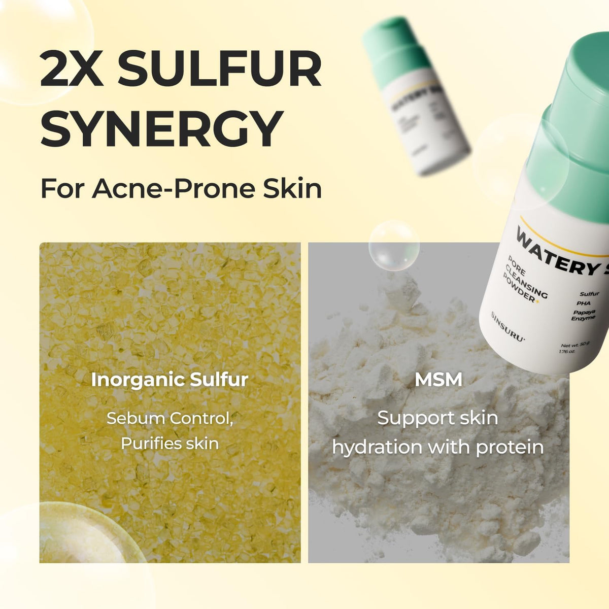SINSURU Watery Sulfur Powder texture-refining foam on skin