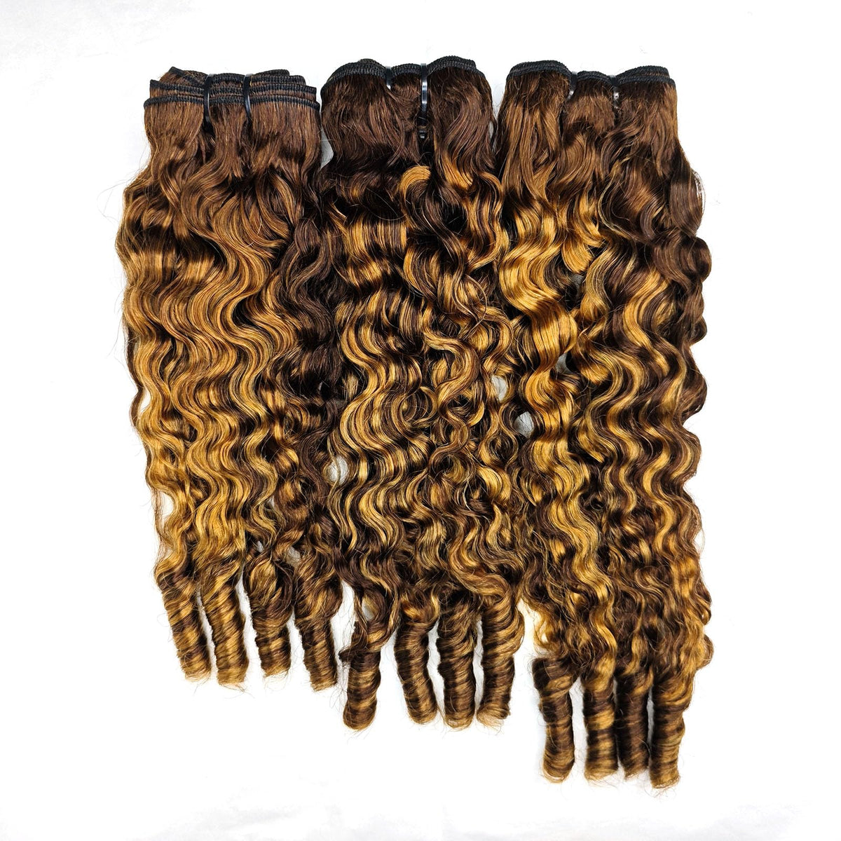 Sinuowei Burmese curly bundles with water wave texture and spiral ends in honey blonde ombre for natural movement