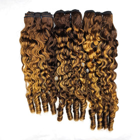 Sinuowei Burmese curly bundles with water wave texture and spiral ends in honey blonde ombre for natural movement
