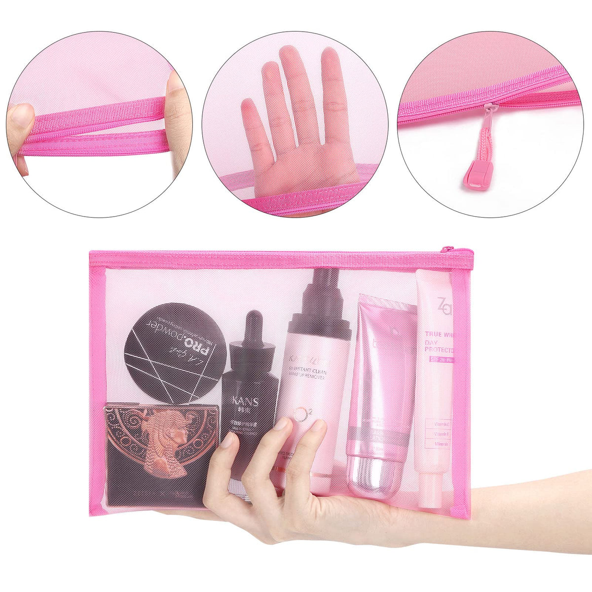 Sinzip A5 mesh pouch compact size for on-the-go organization.