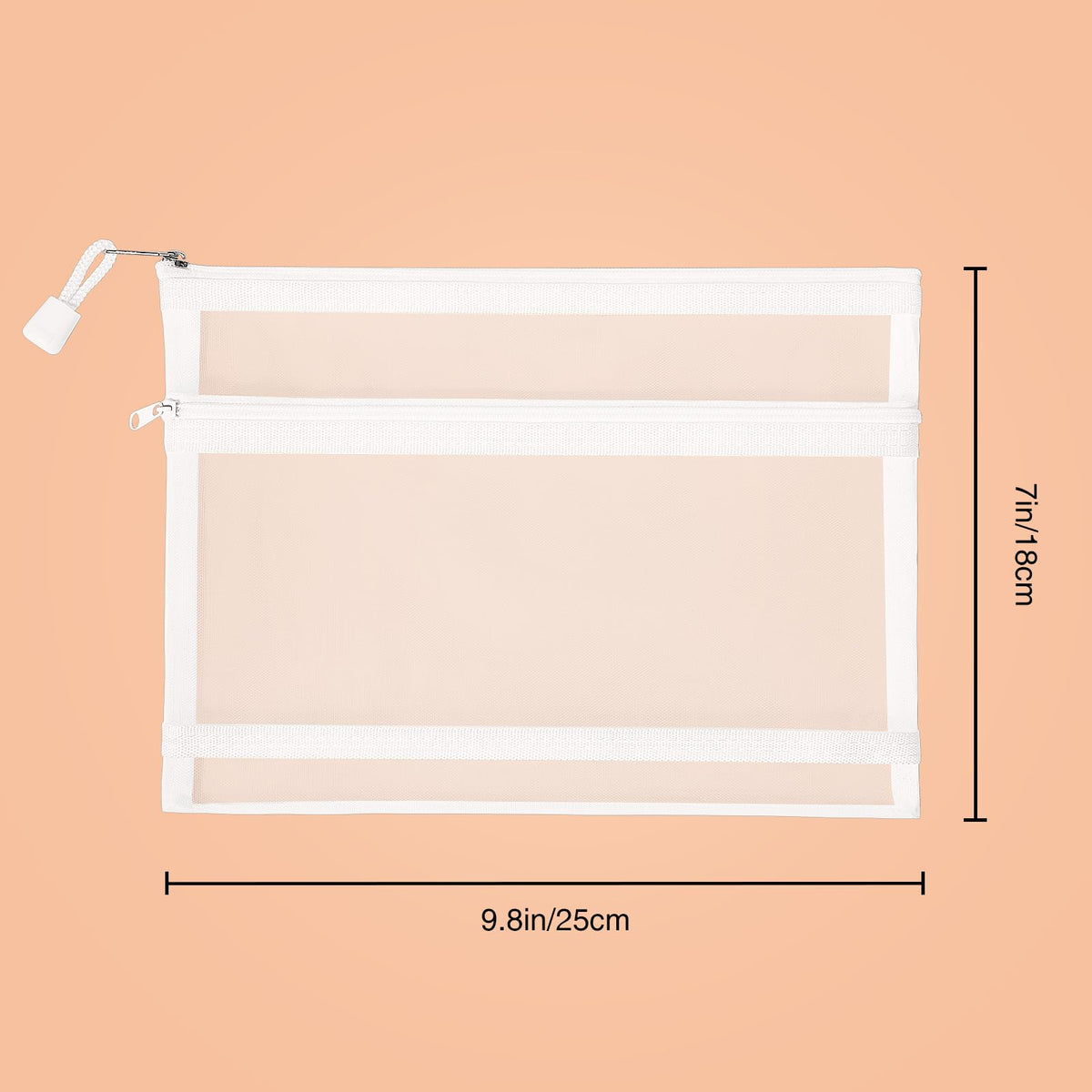 Durable nylon mesh material offers flexible, tear-resistant storage.