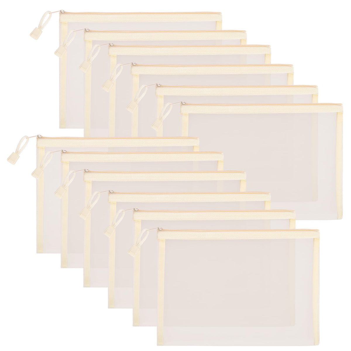Sinzip beige A5 nylon mesh pouch set for easy organization.