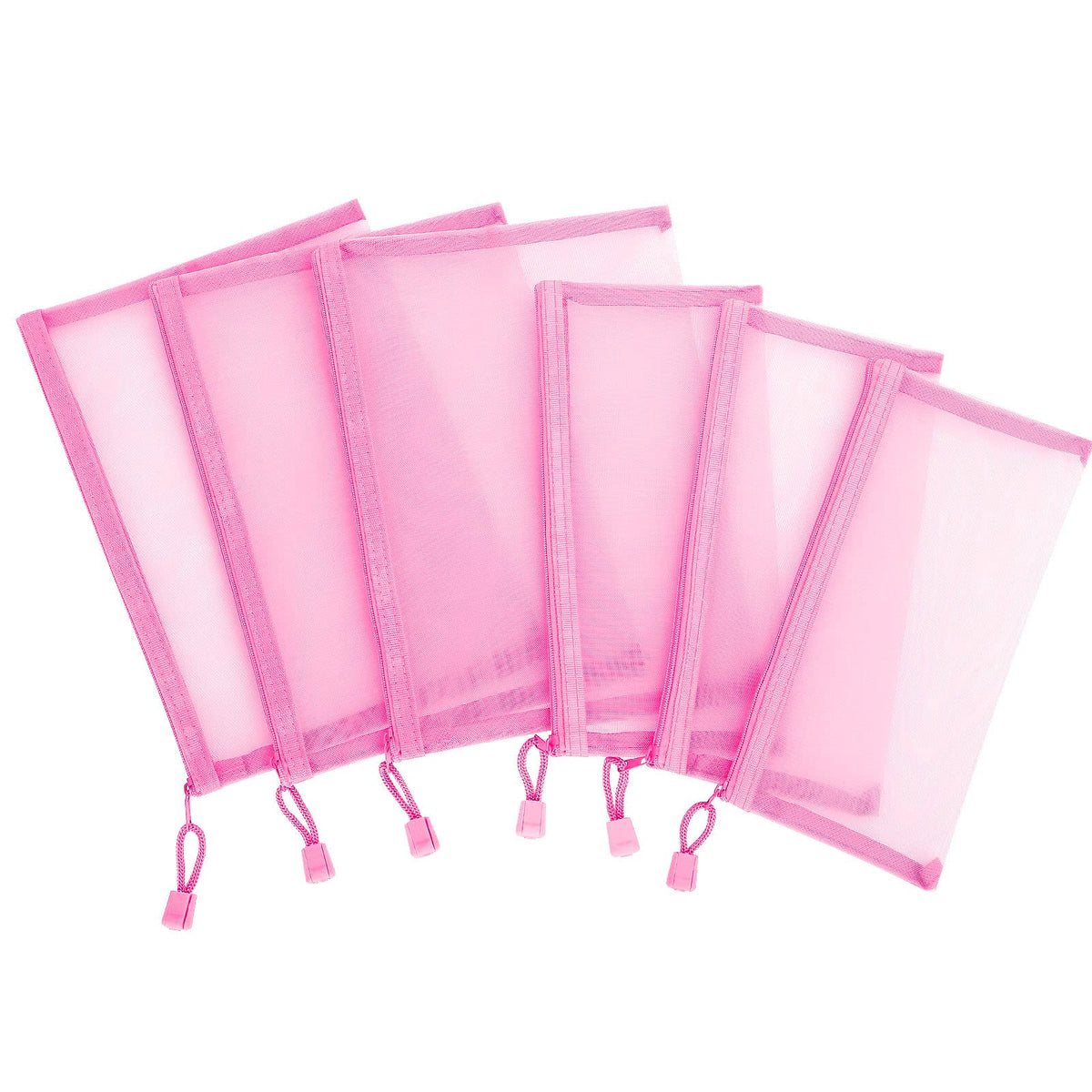 Sinzip pink mesh pouch zipper close-up showing sturdy construction for daily use.