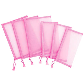 Sinzip pink mesh pouch zipper close-up showing sturdy construction for daily use.