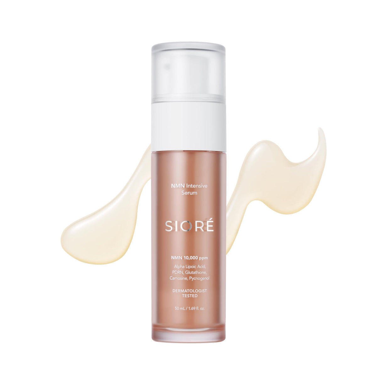 SIORÉ NMN Intensive Serum bottle close-up signals premium care for firmer skin