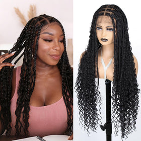Siphis boho braided wig 360hd lace-front for natural parting and easy styling.